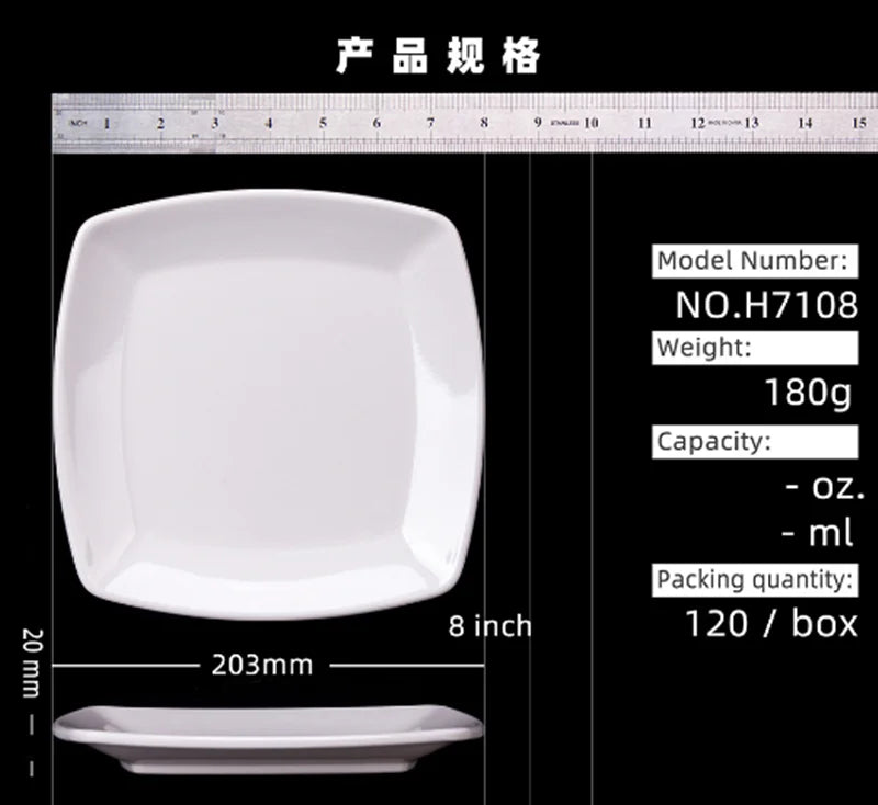 Square Melamine Dinner Plate Buffet Fast Food Trays Dishes Table Tableware Services Menu Plate Hotel Deep Side Dish Dinnerware.