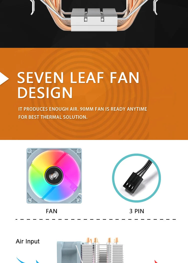 Aigo CPU Cooler 2 4 6 Heat Pipes PC Radiator Cooling 3PIN PWM Silent Rgb Fan For Intel  1700 1150 1155 1156 1366 AM2/AM3/AM4 AMD.