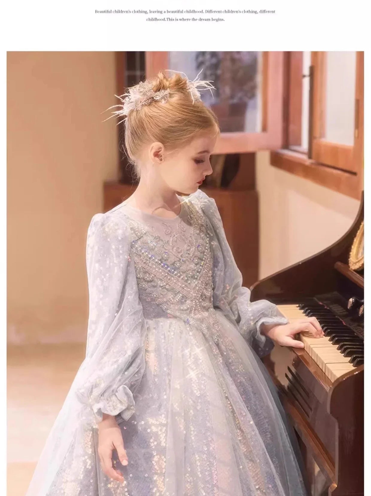 Mädchen Prinzessin Kleid Langarm Herbst Klavier Leistung Kleider Geburtstag Party Blumenmädchen Hochzeit Kinder Kleidung Abend.