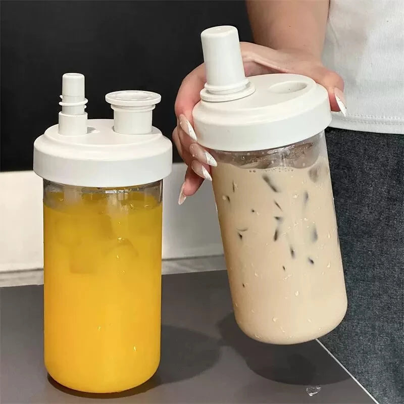 Pearl Straw Cup Transparent Plastic Water Bottle Portable Heat Resistant Drinkware Large Capacity Student Bubble Milk Tea Cup.