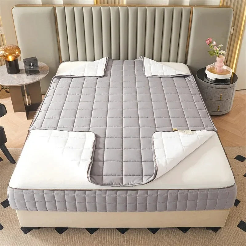 Breathable Quilted Mattress Protector with Soybean Fiber Padding Hypoallergenic Skin-Friendly Cover Machine Washable 720° Cover