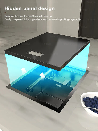 Versteckte Waschbecken aus Edelstahl, Küchenspüle, Bar, kleiner Einzelschlitz mit Deckel, Waschbecken, Balkon, Garten, Wohnmobil