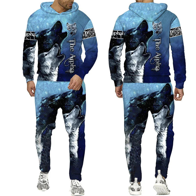 Wolf 3d Printed Hoodie Pants Suit Male Autumn and Winter Casual Sweashirt Pullover Men Tracksuit Set Fashion Men's Clothing Suit