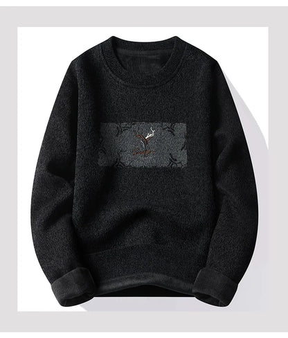 New Mens Fleece Sweater Thickened Pullover Fleece Lined Autumn Winter Crew Neck Jumpers Fashion Knitwear.
