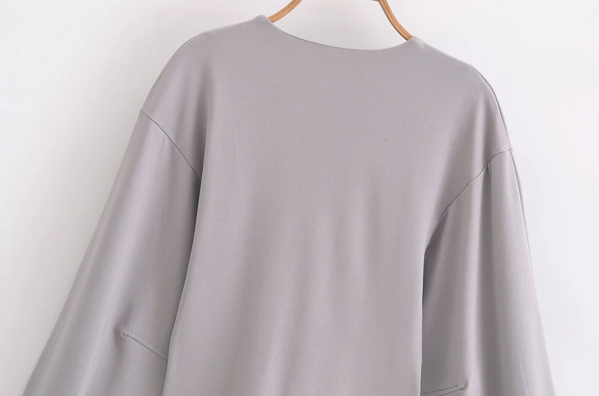 HH Women's 2-Piece Set Fashion Slimming Double-Sided Fabric Round Neck Long-Sleeve Top+Elegant Stretch Casual Wide Leg Pants.