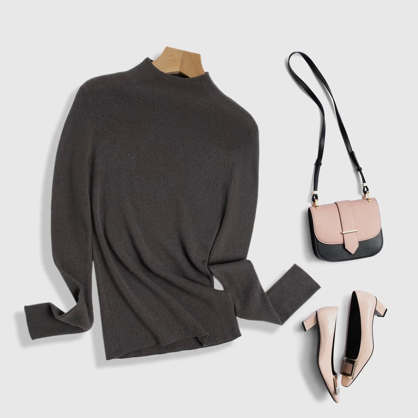 100% Ultra-fine Merino Wool Sweater Autumn and Winter Loose and Simple Semi-turtleneck Wool Bottoming Shirt Multi-color Sweater