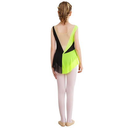 6-16Y Mädchen Ärmelloses Eiskunstlauf Trikot Kleid Ballett Rhythmische Gymnastik Lyrical Dance Body Bühne Leistung Dancewear