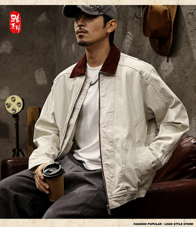 Men Spring Autumn Washed Cotton Loose Casual American Retro Cargo Jacket Man Streetwear Cityboy Coat Outerwear Varsity Jacket.