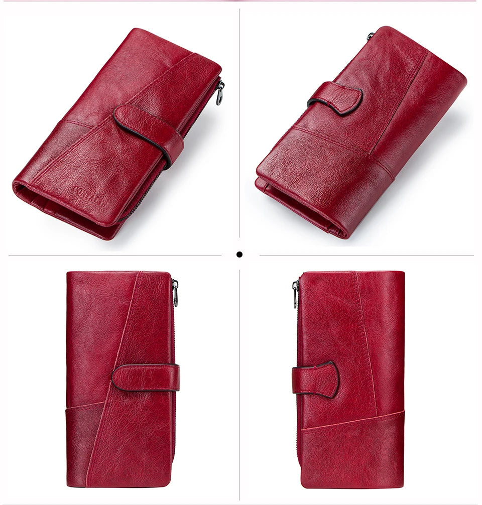 Contact's 100% Genuine Leather Wallet Women Long Coin Purse Hasp Design Clutch Bags Name Engraving Card Holder Wallets Cartera.