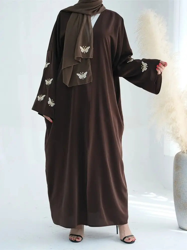 Ramadan Open Linen Butterfly Kimono Abaya Dubai Turkey Islam Muslim Dress Abayas For Women Kebaya Kaftan Robe Musulmane Femme.