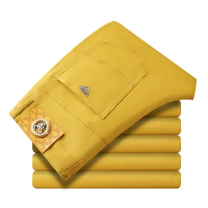 Seven-Color Stretch Jean Men's Trendy Wild Simple 97% Cotton High-End Slim-Fitting Small Straight Casual Men's Clothing Trousers