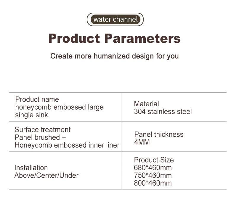 304 Stainless Steel Kitchen Sink Silver Embossed Large Single Slot Home Improvement Multifunction Wash Basin For Kitchen