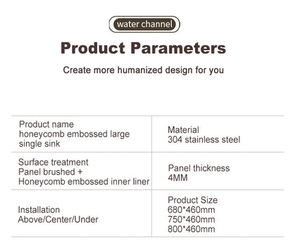 304 Stainless Steel Kitchen Sink Silver Embossed Large Single Slot Home Improvement Multifunction Wash Basin For Kitchen