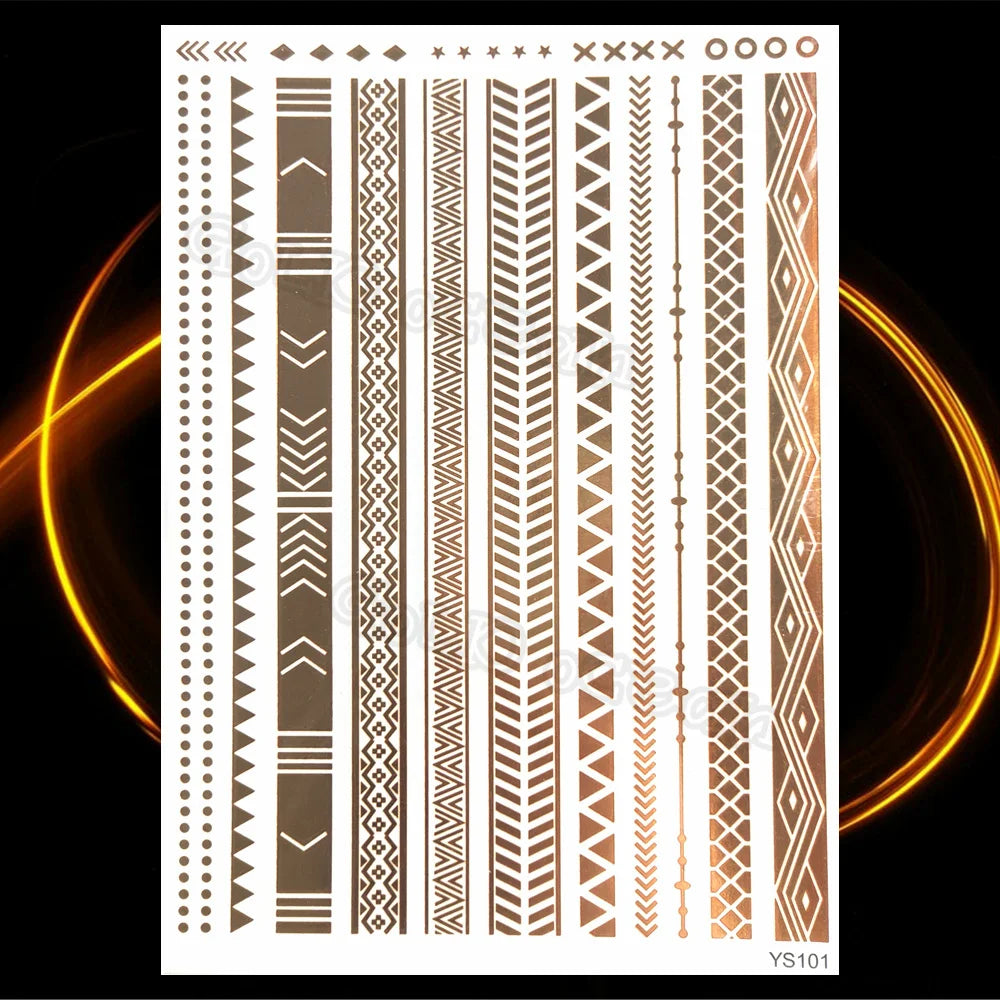 1PC Summer Style Men Women Body Art Gold Metallic Tattoo Sticker HYS-101 Chain Bracelet Fake Jewelry Waterproof Temporary Tattoo.