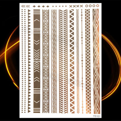 1PC Summer Style Men Women Body Art Gold Metallic Tattoo Sticker HYS-101 Chain Bracelet Fake Jewelry Waterproof Temporary Tattoo.