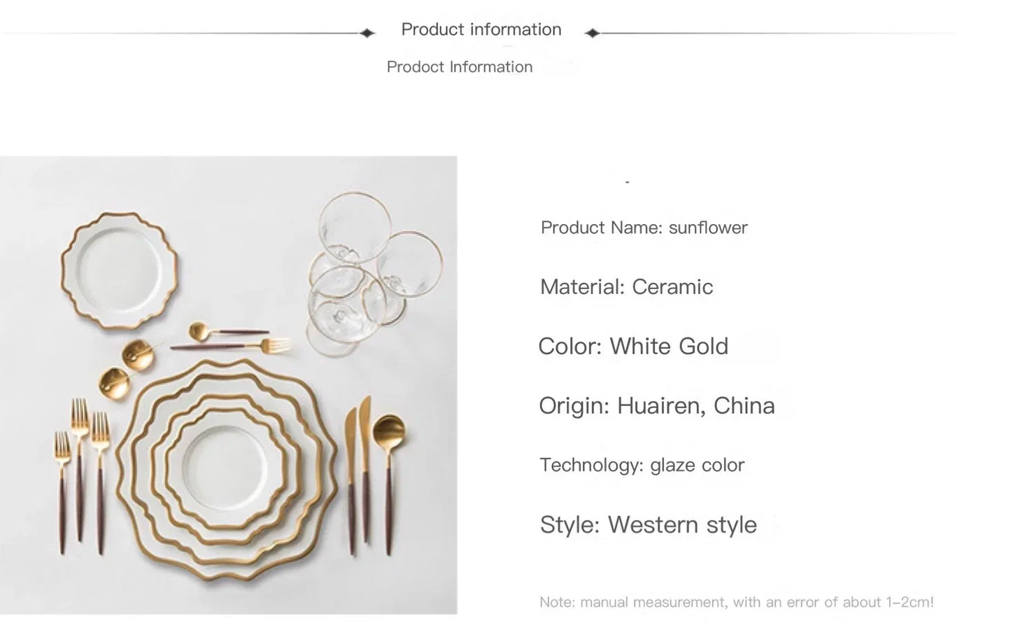 Multi Size Nordic Phnom Penh White Sun Flower Ceramic Plate Set Restaurant Wedding Household Bone China Western Steak Salad Dish.