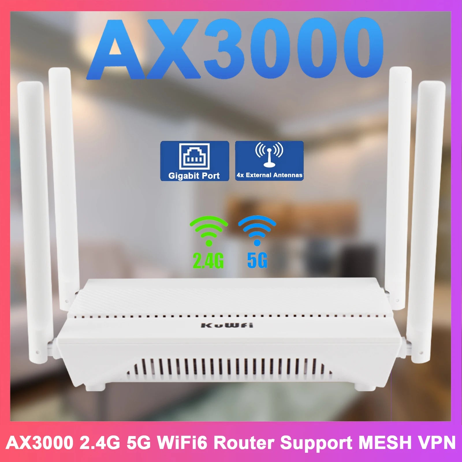 KuWFi AX3000 WiFi6 Router 3000Mbps 2.4GHz 5GHz Dual Band WiFi Router Gigabit WAN LAN Port AP Repeater Mode Support MESH VPN WPS.