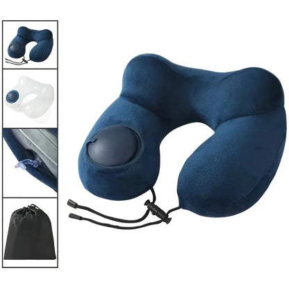 1 press type inflatable pillow U-shaped pillow, foldable U-shaped double hump neck pillow, portable outdoor travel pillow.