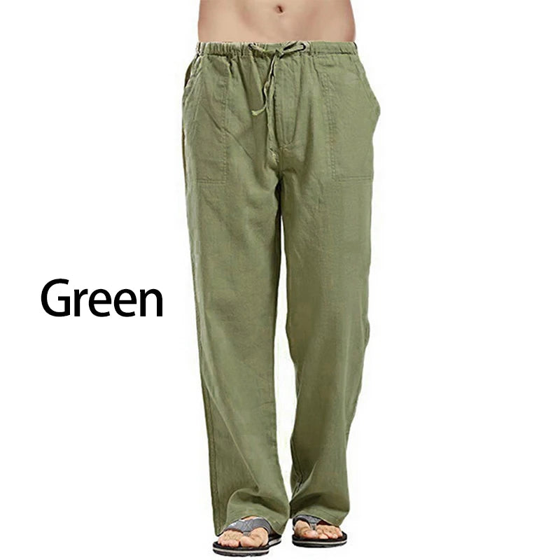 Men's Cotton Linen Pants Loose Cool Casual Long Pants Elastic Waist Long Pant Casual Large Size Streetwear Lightweight Trousers.