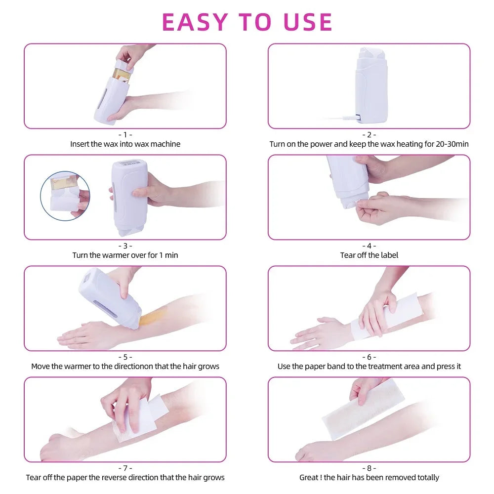 Honey Epilatory Waxing Kit Depilatory Roll on Wax Heater Machine with Refillable Wax Cream&100PCS Waxing Papers For Hair Removal.