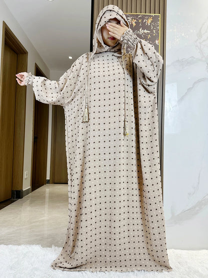 Latest Ramadan Soft Cotton Prayer Abaya Double Hats Dubai Turkey Islam Prayer Clothes Fabric Dresses Islam Women Dress Kaftan