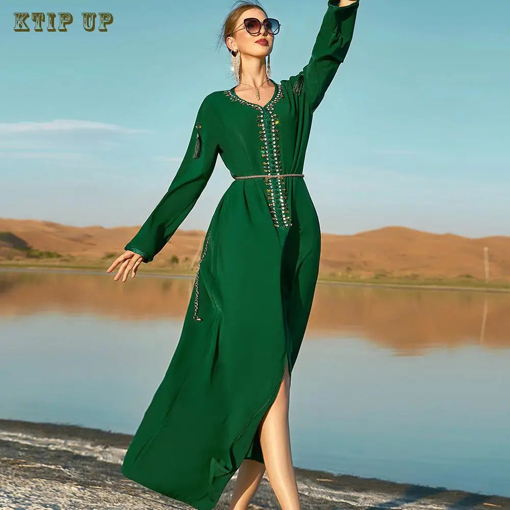 Abaya Marokkanisches Dubai-Kaftan-langes Kleid für muslimische Frauen, Ramadan, Arabisch, Luxus-Stickerei-Spitze, Hochzeitskleid, islamisches Ne.