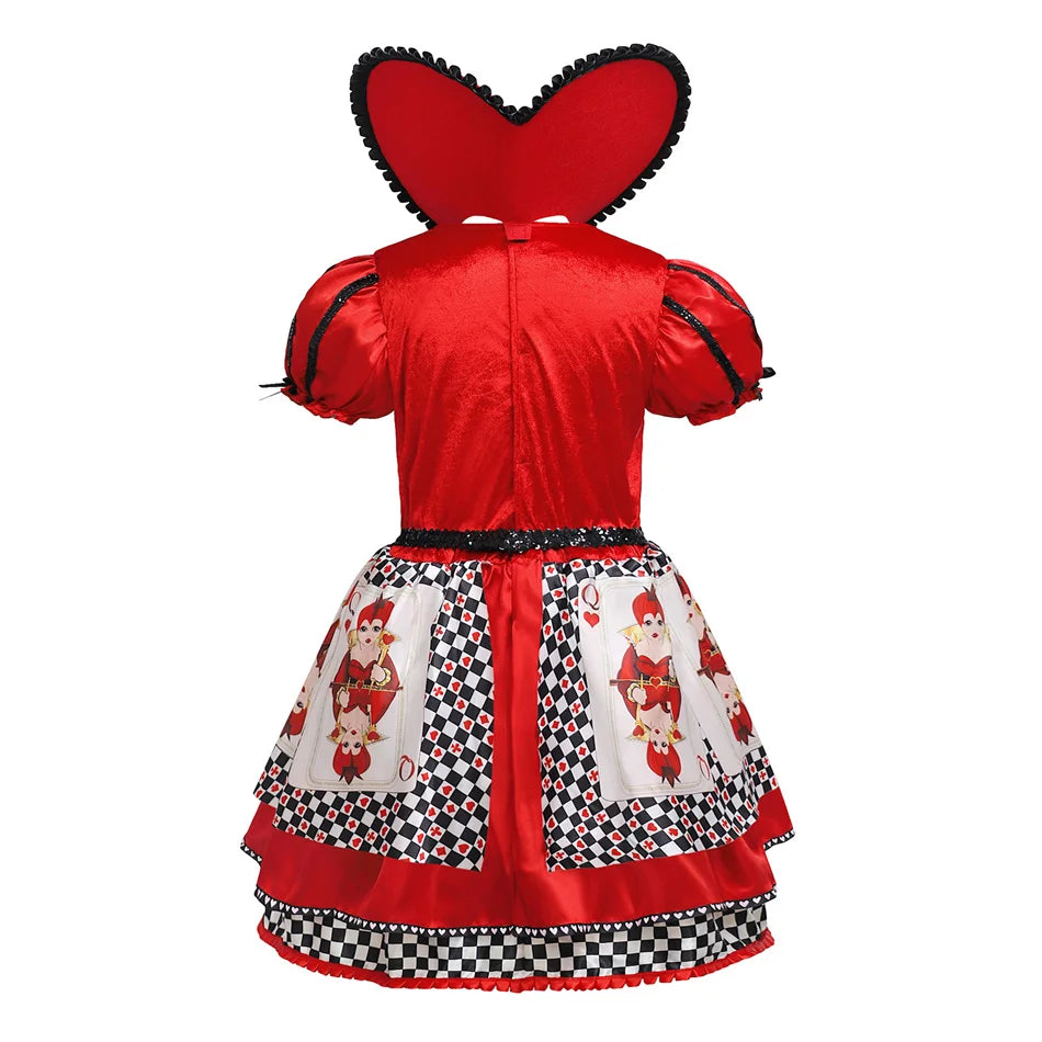 Kind Königin Der Herzen Rolle Spielen Prinzessin Kleid Alice Poker Cosplay Kostüm Mädchen Halloween Bühne Leistung Geburtstag Party Kleidung.