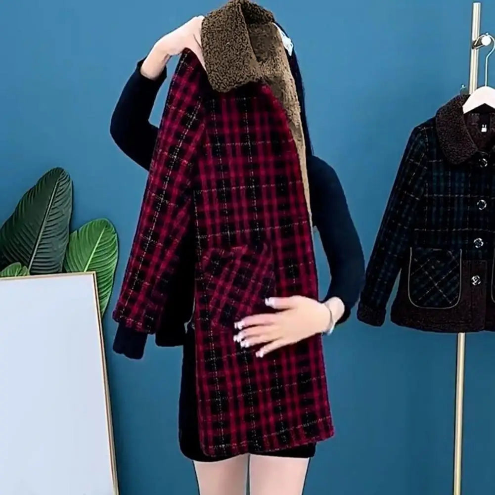 Frauen Plaid Mantel Karierten Winter Mutter Jacke Taschen drehen-unten Kragen einreiher Mid Länge Mantel Mid-aged frauen Mantel.