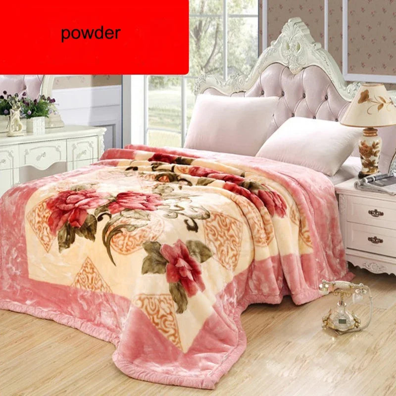 4.5kg Home Thicken Quilt Comforters Winter Warm Raschel Plush Blanket Print Throw Double Layer Fluffy Soft Quilt 200x230cm 이불 이불.