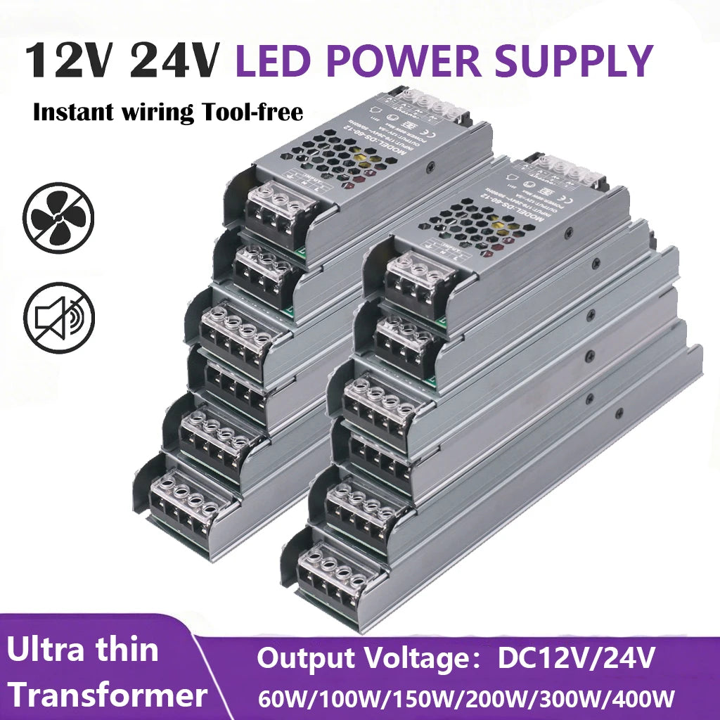12V 24V 60W 100W 150W 200W 300W 400W Transformer Power Supply 110V 220V 230V AC to 12 24 Volt DC LED Strip Light Bulb LED Driver.