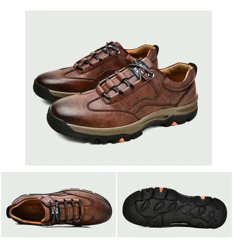 Non-slip Leather Men Hiking Shoes High Quality Man Casual Sneakers Comfortable Sport Shoes Breathable Retro Men Walking Sneakers.