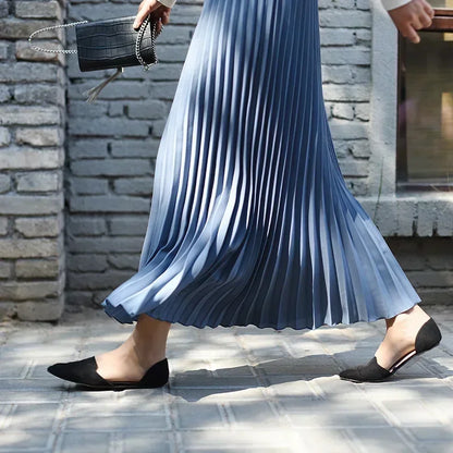 Classical Women Pleated Skirt 90cm/80cm Long Female Elastic Waist Skirt Big Size Velvet Pleated Skirt for Winter Ankle-Length