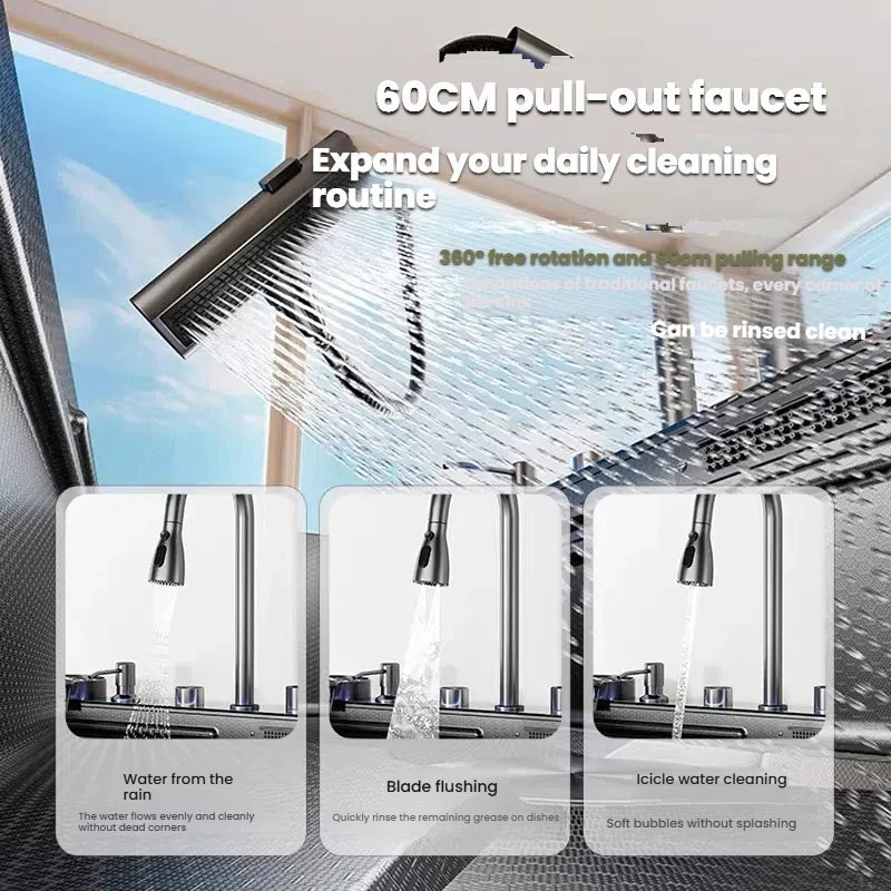 Intelligent Waterfall Stainless Steel Kitchen Sink MultiFunctional Digital Display Porous Large Single Slot Wash Dish Basin