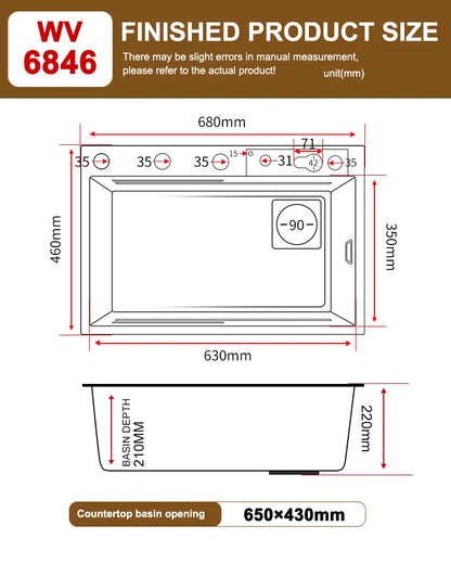 Goldene Küchenspüle aus Edelstahl, multifunktionale Wasserfall-Auslass, Einzelschlitz, Klavierknopf, Digitalanzeige