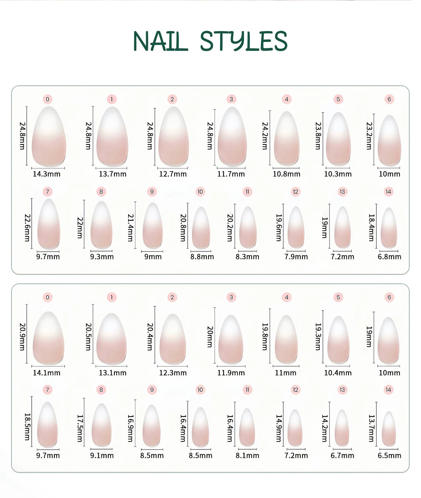 NAILPOP 150Pcs 4 in 1 Ombre Gel Nail Tips White Gradient Soft Gel False Nail Tips Soak Off Fake Nails Extensions DIY 15 Sizes.