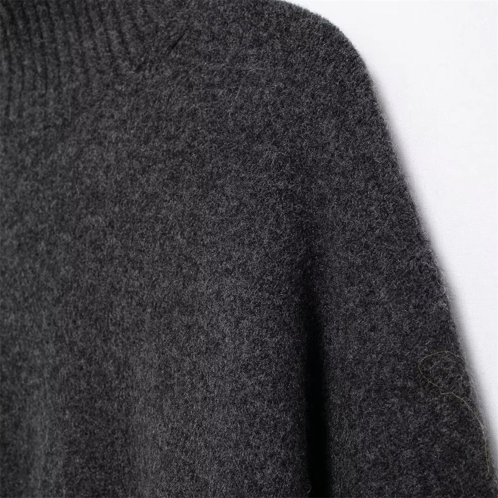 Women's Knitted Sweater Round Neck Long Sleeve Solid Color Autumn New Warm Sweater.