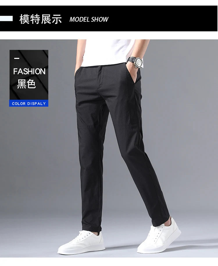2025 Men's Casual Pants Slim Fit Stretch Classic Chino Trouser Male Stretch Elastic Korean Summer Dress Ice Light Thin Business.
