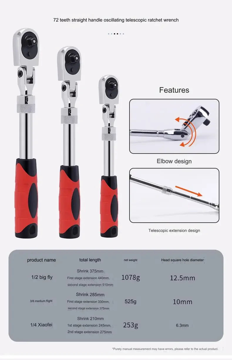 1/4 1/2 3/8 72-Zahn-Ratschenschlüssel aus Kohlenstoffstahl, automatischer Schnellspannschlüssel, multifunktionales Handwerkzeug
