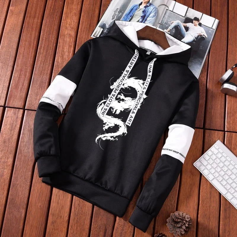 Trendy 2025 Chinese Dragon Print Hoodies Tracksuit for Men Winter Autumn Casual Jogging Outfit Athletic Sportswear Sweatpants.