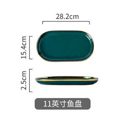 High-end Green Ceramic Plate Home Porcelain Dinner Plate Exquisite Ceramic Bowl Custom Large Size Fish Plate Kitchen Accessories.