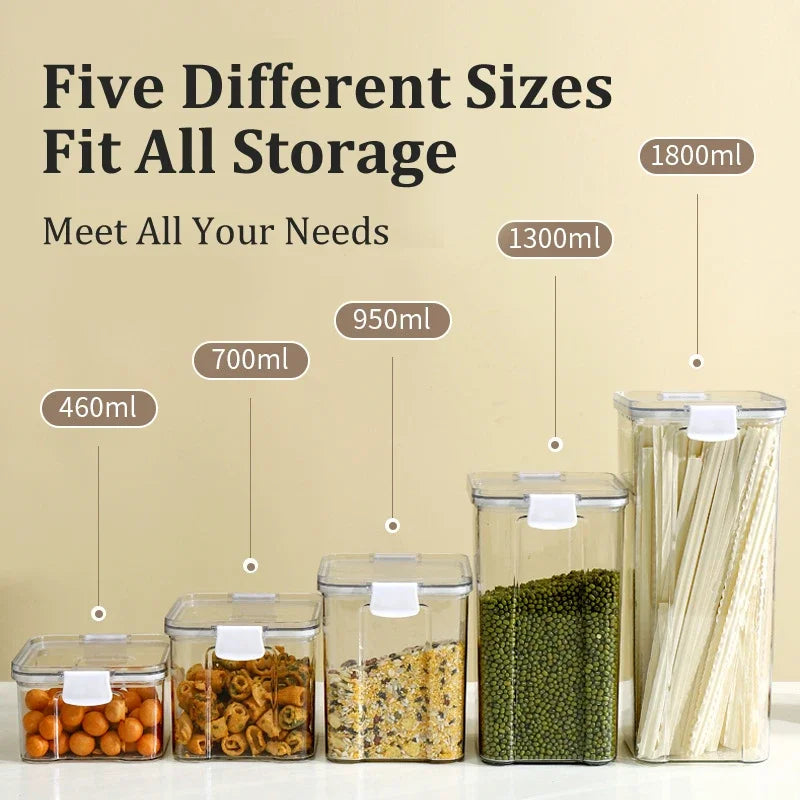 Food Box Storage Container With Airtight Lid Condiment Organizer Plastic Dispenser Jar Hermetic Kitchen Cereal Snack Spaghetti.