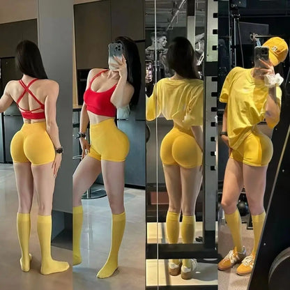 Shorts Low Ribbed Band Gym Shorts Women Workout Clothes Scrunch Bum Seamless Shorts Yoga Biker Sports Shorts.