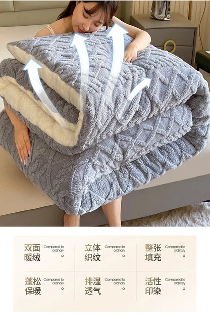 High End Thickened Winter Warm Blankets for Beds Artificial Lamb Cashmere Weighted Blanket Thicker Warmth Duvet Quilt Comforter.