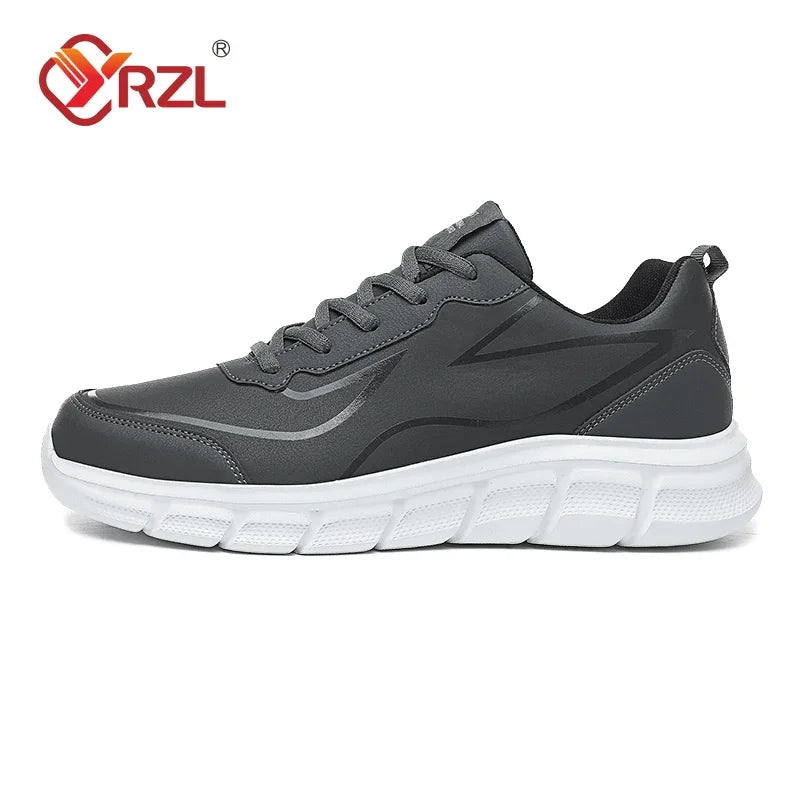 YRZL Black Running Shoes Leather Waterproof Athletic Sneakers Men Wear-resistant Men Walking Sport Shoes Comfortable Men Shoes.