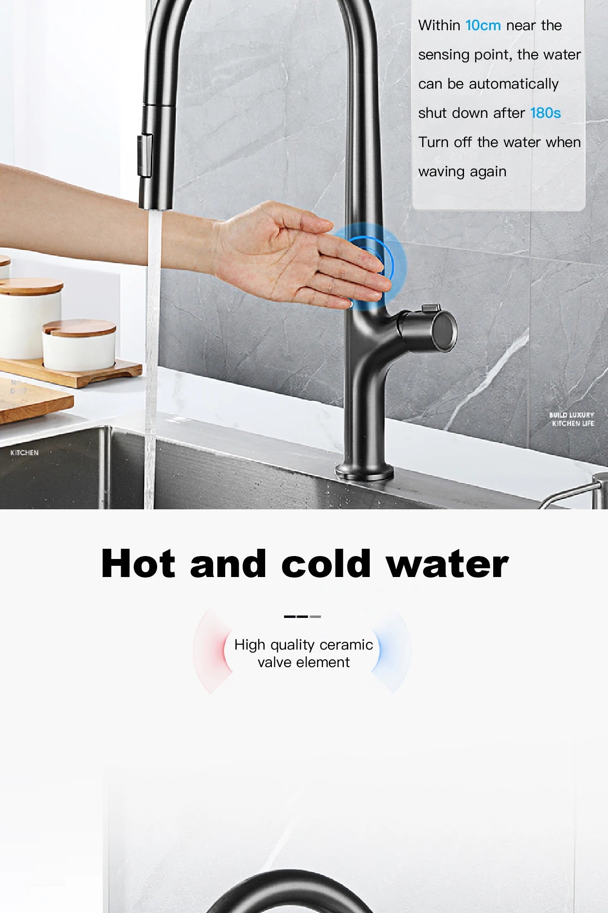 High-end gun gray brass kitchen faucet induction design single handle cold and hot dual control 2 function simple sink faucet