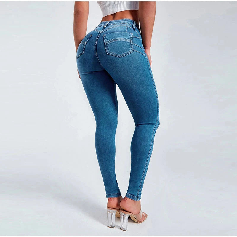 Slim High-waist Jeans Women's Sexy Skinny Pencil Pants Washed Denim Long Trousers 2025 Autumn New Ladies Zipper Streetwear