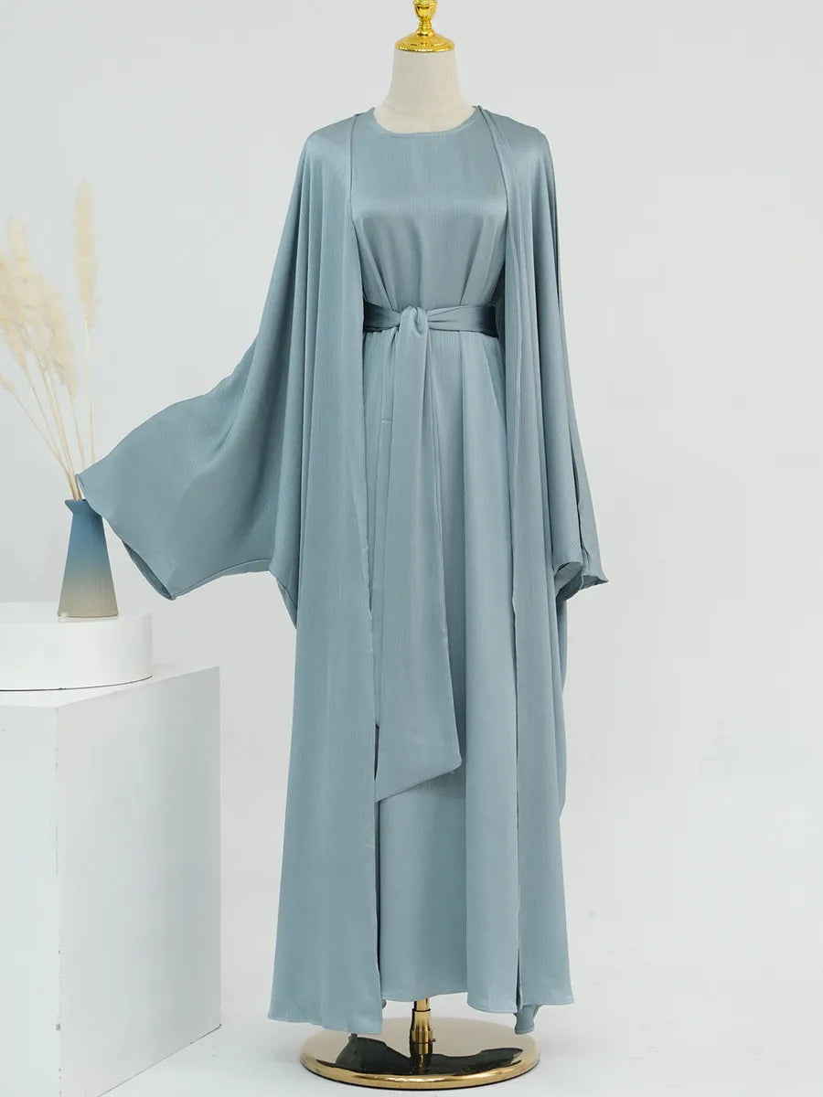 Muslim Turkish Women Arabic Dubai Abaya Long Dress Modest Ramadan Robe Liner Dress Kaftan Two-Piece Set Femme Islam Clothing Set