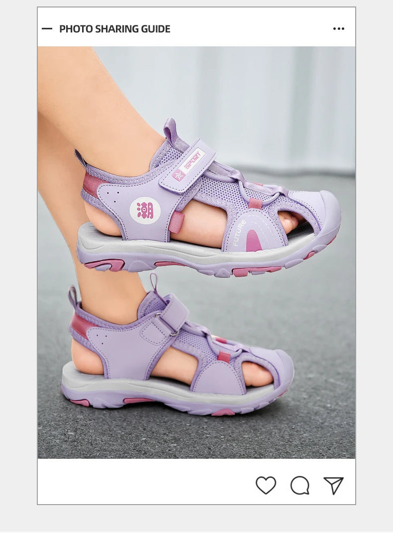 Summer Beach Water Children Sandals Fashion Shoes Outdoor Non-slip Soft Bottom Shading Leather Boys Comfortable Shoes Girls.