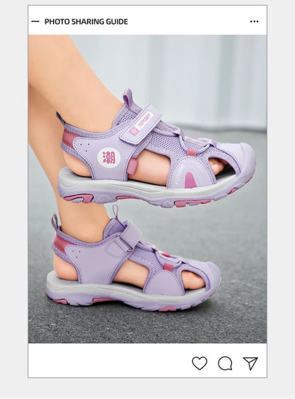 Summer Beach Water Children Sandals Fashion Shoes Outdoor Non-slip Soft Bottom Shading Leather Boys Comfortable Shoes Girls.