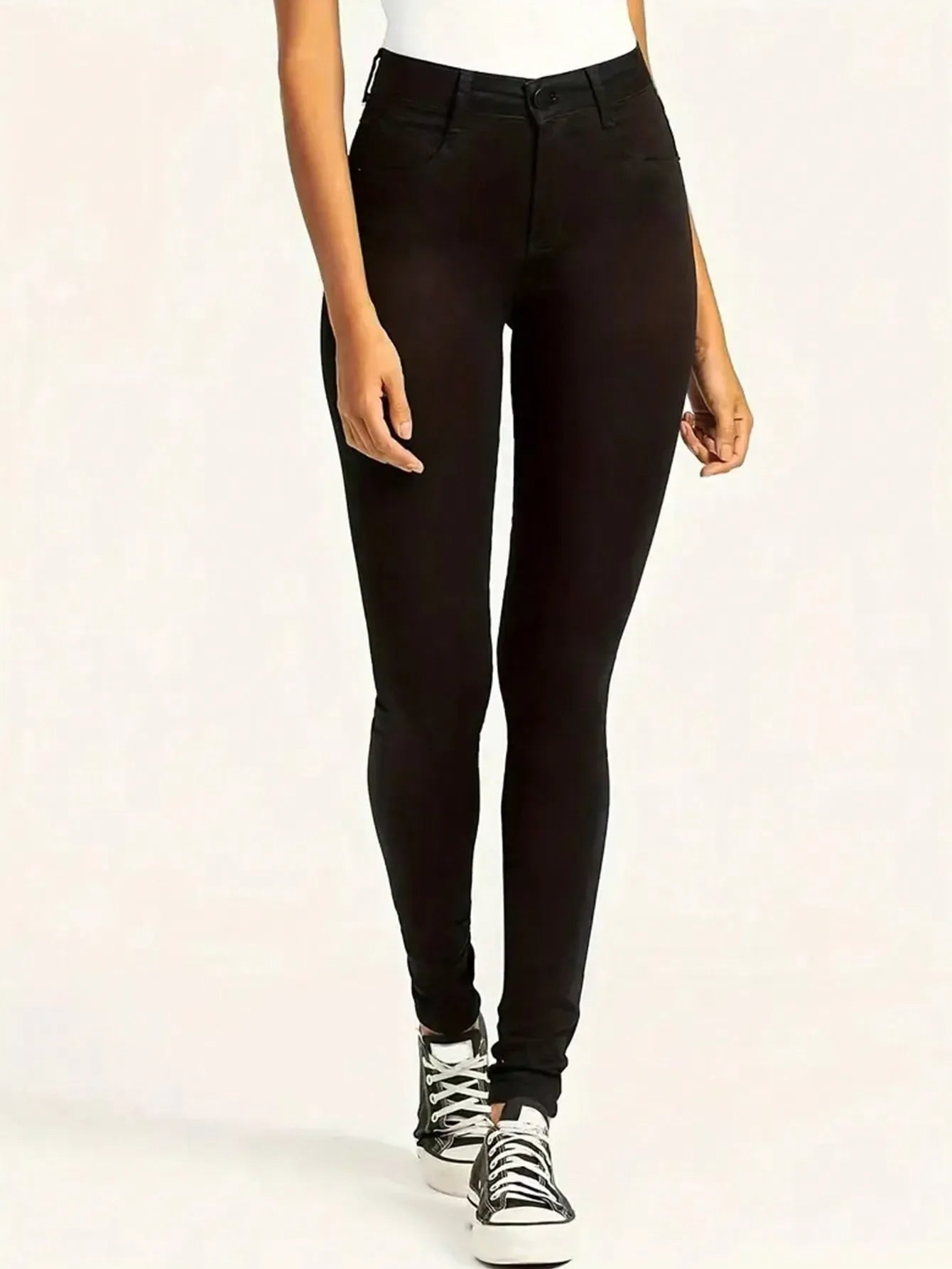 Casual Versatile Simple Solid Color Slim Fit Jeans High Waist Women's Denim Pants Fashionable Basic Style Imported from AE.